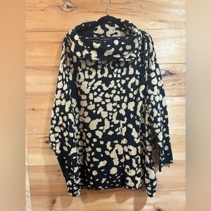 Lane Bryant Black and Tan Leopard Jacquard Wrap Sweater Size 22/24
